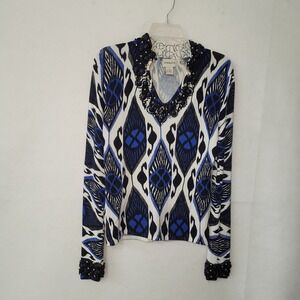 Aubergene Embellished Sweater Size S Long Sleeve Beaded Jewel Print‎ Blouse